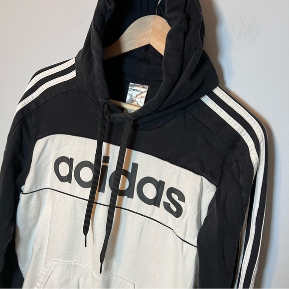 Adidas Essentials Colorblock Spell Out Hoodie Men's S Black White Sweatshirt - Picture 4 of 9